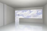 White Empty Interior With Sky Stock Photo