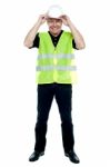 Construction Worker In Fluorescent Jacket Stock Photo