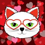 Hearts Cat Means Valentines Day And Affection Stock Photo