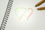 Hand Writing Colorful Hearts And I Love You Stock Photo
