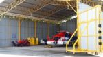 Helicopter Of Oil And Gas Industry Parked In The Hangar Stock Photo