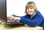 Young Dutch Girl Working On  Laptop Computer Stock Photo