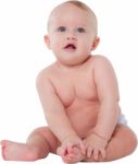Cute Baby Boy Sitting On White Background Stock Photo