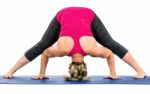 Middle Age Woman Doing Yoga Exercises Stock Photo