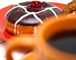 Chocolate Donut With Coffee Stock Photo
