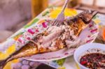 Grilled Sabah Fish And Its Spict Sauce Stock Photo