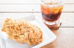 Close Up Fried Chicken With Cola Drink Stock Photo
