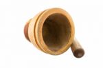 Old Wooden Mortar And Pestle Stock Photo