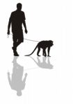 Man With A Monkey On A Leash Stock Photo