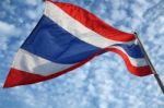 Thai Flag With Blue Sky Stock Photo