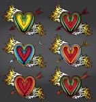 Heart Shape Snake Silhouettes Arrows Fire Flames Design Stamps Stock Photo
