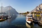 Boats At Lake Como Lecco Italy Stock Photo