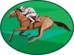 Jockey Horse Racing Oval Low Polygon Stock Photo