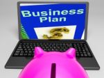 Business Plan On Laptop Showing Business Strategies Stock Photo
