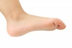 Side Foot Of Asian Baby On White Background Stock Photo