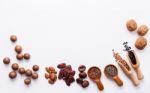 Spoon Of Various Legumes And Different Kinds Of Nuts Walnuts Ker Stock Photo