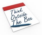 Think Outside The Box Notebook Means Creativity Or Brainstorming Stock Photo