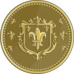 Fleur De Lis Coat Of Arms Gold Medal Retro Stock Photo