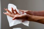Cleaning Hands With Wet Wipes Stock Photo