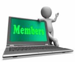 Members Laptop Shows Membership Registration And Web Subscribing Stock Photo