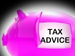 Tax Advice Piggy Bank Message Shows Advising About Taxes Stock Photo