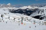 Skiing In The Dolomites At The Pordoi Pass Stock Photo