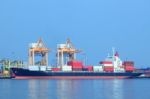 Commercial Ship And Container On Port Use For Import ,export And Stock Photo