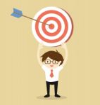 Business Concept, Businessman Holding Target With An Arrow.  Illustration Stock Photo
