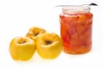 Quince Fruit and jam in jar Stock Photo