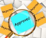 Approved Rejected Post-it Papers Shows Accepted Or Refused Stock Photo