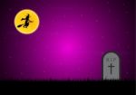Halloween Gravestone Graveyard Witch Moon Background Stock Photo