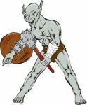 Orc Warrior Hold Club Shield Cartoon Stock Photo