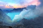 Sulfur Fumes From The Crater Of Kawah Ijen Volcano In Indonesia Stock Photo