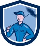 Chimney Sweep Worker Shield Cartoon Stock Photo
