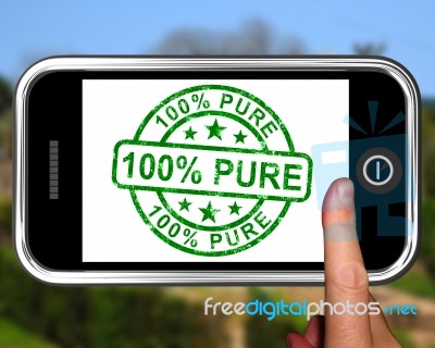 100percent Pure On Smartphone Shows Genuine Stock Image