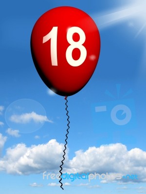 18 Balloon Represents Eighteenth Happy Birthday Celebration Stock Image