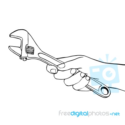 191112-hand Holding Wrench -  Hand Drawing Illustration Stock Image