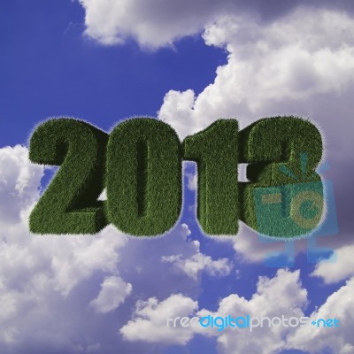 2013 New Year Sign Of Green Grass With Blue Sky. Eco Concept Stock Image