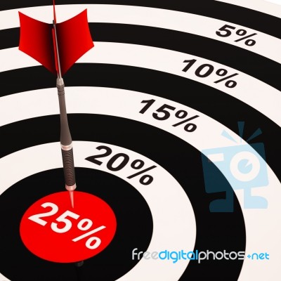 25 Percent On Dartboard Shows Selected Discounts Stock Image