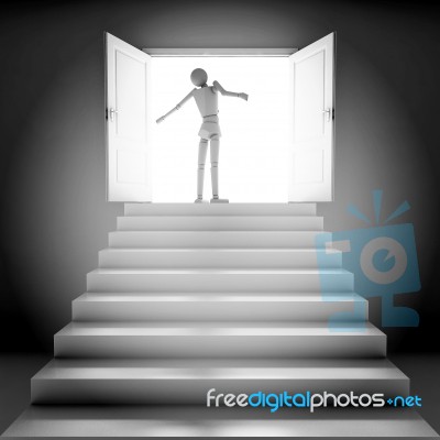 3d Businessman Back In White Room With Doors Open Stock Image