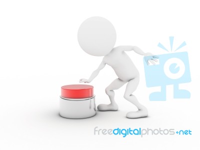 3D Character Pressing Button Stock Image