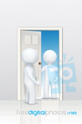 3d Character Welcoming At Door Stock Image