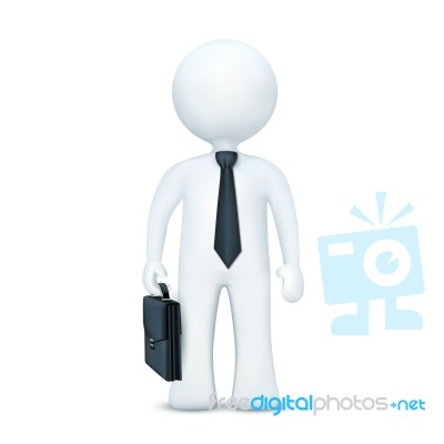 3d Character With Suitcase And Wearing Tie Standing Stock Image