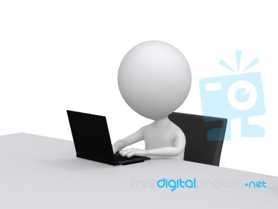 3d Character Working On Computer. On White Background Stock Image