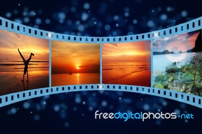 3D Film Strip With Sunset Stock Photo