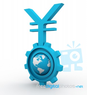 3d Gear And Earth With Yen Stock Image