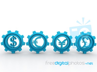 3d Gear With Global Currency Stock Image