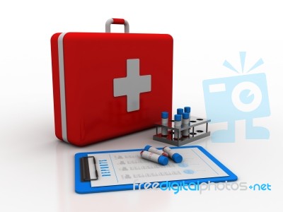 3d Illustration Covid 19 Blood Testing Tube With First Aid Box Stock Image