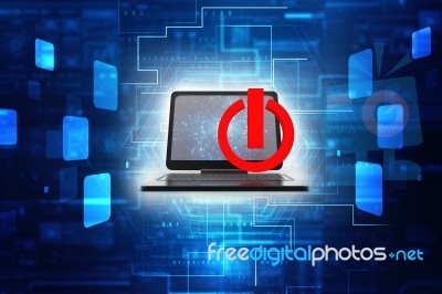 3d Illustration Power Symbol With Laptop Stock Image