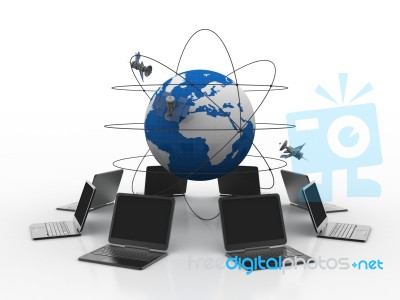 3d Illustration Space Satellite Orbit With Computer Network Stock Image